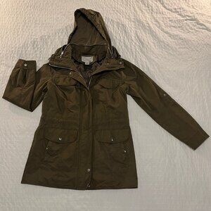 Bar III Olive Utility Jacket Women’s Medium Water Resistant Hooded